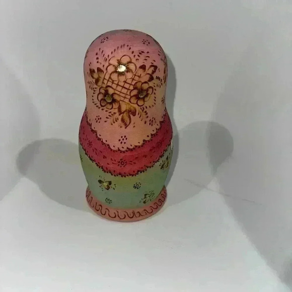Russian Nesting Dolls Ceprueb Nocag 5 Piece Signed by Artist Vintage / Pink Blue - Picture 10 of 10
